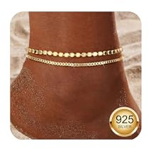 Diamday 925 Sterling Silver Ankle Bracelets for Women Gold Anklet Adjustable Women's Anklets Waterproof Dainty Layered Anklet Set Ankle Chains Beaded Rope Link Beach Anklets for Women C
