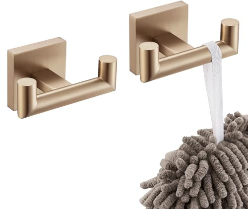 KOKOSIRI Bademantelhaken, Badetuchhaken, Badezimmer-Hardware, Doppel-Kleiderhaken, Wandmontage, 2 Stück, Champagnerbronze, Edelstahl, B1015CPG-P2