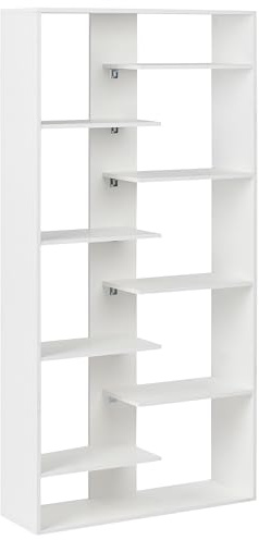 Beliani 8 Tier Bookcase Shelves Particle Board Open Back Minimalist Design White Fontas