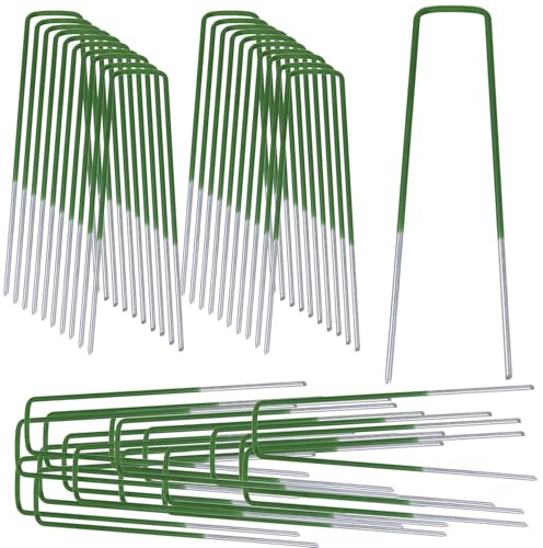 LOSYHU 100Pcs U Shaped Artificial Grass Pegs, 6 Metal Pegs Staples Weed Garden Bevelled, U Shaped Fabric Securing Pins Galvanised Garden Lawn Pins For Chicken Wire Fence Weed Fabri