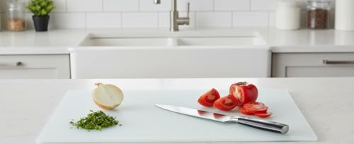 DEENZ Rectangle Universal Hob Cover Plate White Tempered Glass Non Slip Feet 5Mm Dishwasher Safe Worktop Saver Anti Slip Elastic Chopping Board Sleek Surface 80 X 52 Cm (HOB Cover with 4 X Feets)