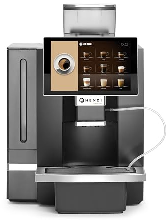 HENDI Cafetera automática profesional, 1 kg café en grano, depósito agua 6 L o conexión directa, presión 19 bar, 230V, 3000W, 390x544x(H)578mm, ABS