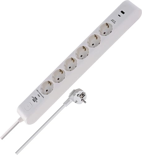 Brennenstuhl Multiprise 6 Prises avec Protection USB et Protection Contre Les surtensions (multiprise avec 1 Port USB C PD 20 W pour Charge Rapide et 1 Port USB A 20 W, Interrupteur, câble de 2 m