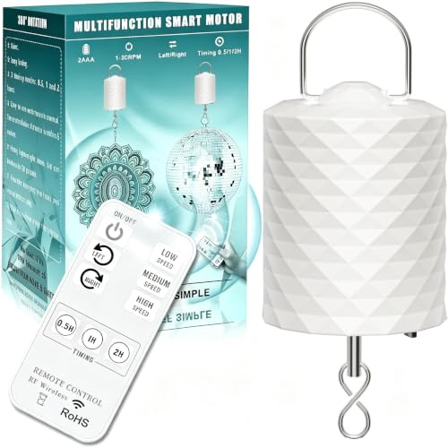 OMCCHK Windspiel‑Motor mit Fernbedienung, 3‑Gang‑Geschwindigkeit bidirektional einstellbar, Dekoration Drehmotor für Windspinner, Mobile, Spiegelkugel & Discokugel