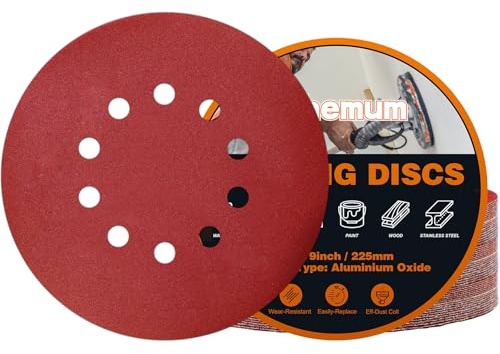 pihemum 30 Pièces Disque Poncage 225 mm Grain 240 Disque Abrasif 225 mm 10 Trous pour Ponceuse Girafe