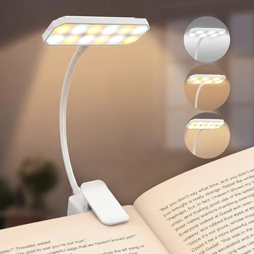 Shenjia Leselampe Buch Klemme, USB-C Buchlampe zum Klemmen, Weiß | 60g ultraleicht | 3 Farbmodi | stufenlos dimmbar | 360° flexibel | für Bett & Reisen