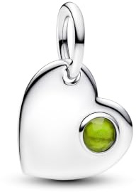 PANDORA Moments August Gravierbares Herz Frühligsgrüner Stein Charm-Anhänger aus Sterling Silber mit künstlichem Kristall, Kompatibel ME und Moments, 794295C08