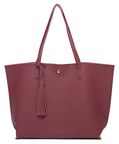 PB-SOAR Damen Mädchen Fashion Shopper Schultertasche Schulterbeutel Henkeltasche Handtasche Einkaufstasche aus Kunstleder 36x30x11cm (B x H x T) (Weinrot)
