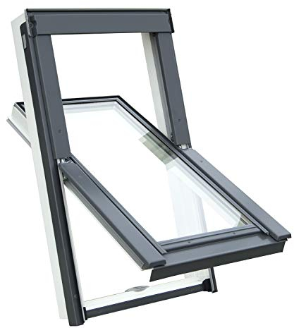 Kunststoff Dachfenster Balio Schwingfenster mit Eindeckrahmen 55x72 cm auch kompatipel zum Austauch vorhandener alter Dachfenster 55x78cm