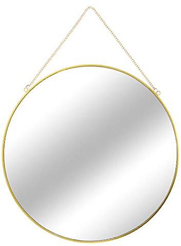 Mojawo Hochwertiger Wandspiegel Rundspiegel Hängespiegel Spiegel Dekospiegel Gold mit Kette Ø 30 cm