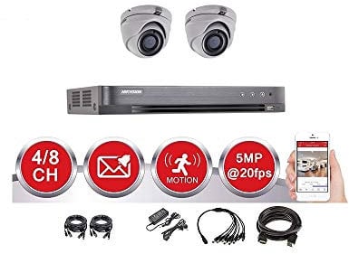 HIKVISION CCTV System 5MP NIGHT VISION Camera UHD 20M IR 2.8mm fixed lens IN/OUTDOUR BUNDLE 4CH DVR DS-2CE56H0T-ITMF - DS-7204HUHI-K1 (2 Cameras, 1TB)