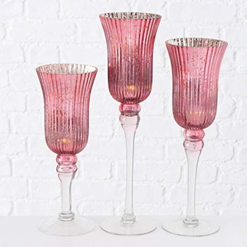 Windlicht Manou Deko Glas lackiert pink Glanz H 30-40 cm 3er Set