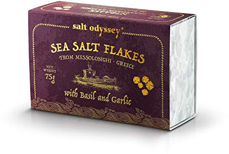 Salt Odyssey Escamas de Sal Marina con Albahaca y Ajo, 75 g (paquete de 3)