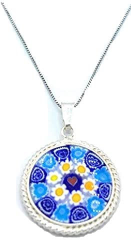 Murrina Millefiori aus Muranoglas mit Rand und Kette aus 925er Silber, Durchmesser 18 mm Farbe 4