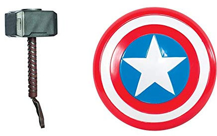 Avengers - Martillo de Thor para Disfraz de niño, Talla única Infantil (Rubie'S 35639) + Escudo de Capitán América para niño, Talla única Infantil (Rubie'S 35640)