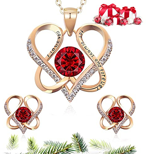 DYD Parure Bijoux Femme, S925 Argent Pendentif avec Boucles d'oreilles en Or, Ensemble Bijoux et Boîte à Bijou LED Cadeaux Cadeau Saint Valentin, Anniversaire, Fête des Mères (Red-1)