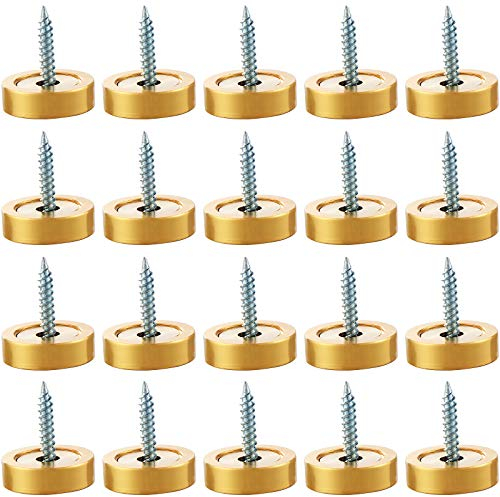 Lot de 20 vis de miroir en cuivre brossé de 19 mm avec capuchons décoratifs pour miroirs, tables, plaques de bain, armoires, panneaux en verre, doré