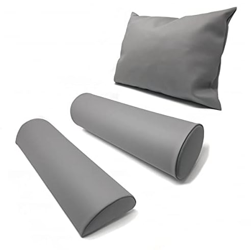 Physiofit24 Lagerungsset GRAU Chrom Halbrolle + Rolle + Kopfkissen Made IN Germany (Knierolle/Nackenrolle) (Chrom)