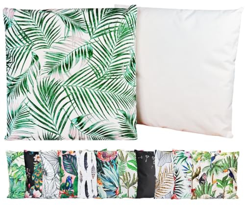 JACK Outdoor Motiv Kissen 45x45cm Lounge Dekokissen inkl. Füllung Wasserabweisend Sitzkissen Garten Stuhl, Farbe:Palmenblätter