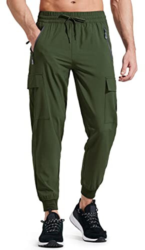 Libin Pantalone da Trekking da Uomo Cargo Jogging Leggero Pantaloni Asciugatura Rapida Estivi Escursionismo Tecnici Running Atletico Viaggio Golf Sport Casual Pantalon, Verde L