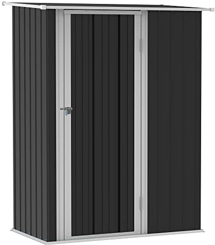 Outsunny Caseta de Jardín 1,07 m² 142x84x189 cm Cobertizo Exterior Metálico con Puerta Cerradura y Orificios de Drenaje para Almacenamiento de Herramientas Gris