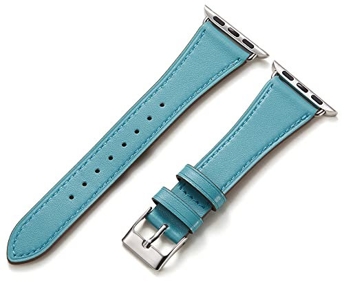 HANDODO Italian Genuine Leather Band Women for Apple Watch Series 10 9 8 7 6 5 4 3 2 1 SE SE2, SGS Certified Dressy Bracelet Cute Strap for iWatch 38mm 40mm 41mm 42mm, Turquoise
