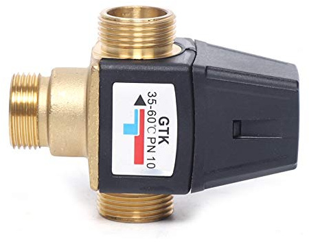 3-Wege Thermostat Mischventil 35~60℃, Heiß/Kaltwasser Wassermischer Ventil Verbrühschutz DN20