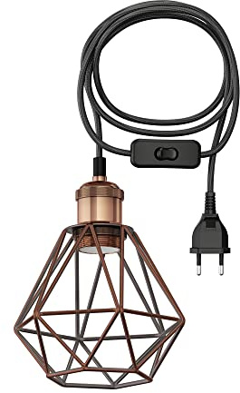 ledscom.de 3 m Textilkabel RETRA, Vintage, Stecker, Schalter, bronze, Käfig-Schirm, bronze