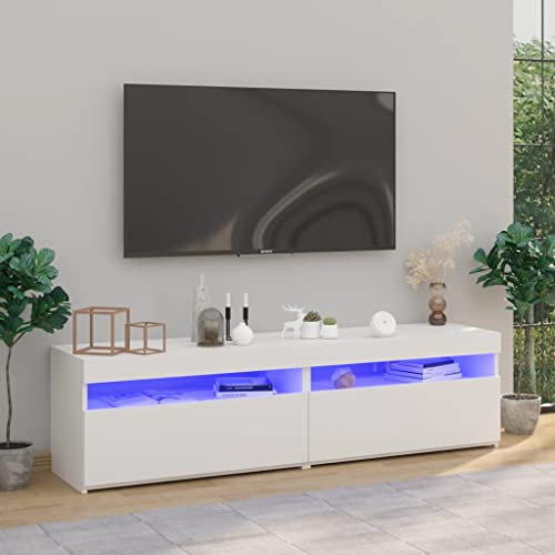 homiuse Meubles TV 2 Pcs avec Lumières LED Blanc 75x35x40 cm Meuble HiFi Aspect Moderne Support de TV Table Télévision Meuble Salon Rangement DVD Console de Jeu Appareil de Streaming