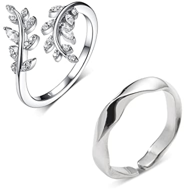 2 Stück Einfacher Zweig Blatt Verstellbar Offener Ringe Zirkonia Schmuck Geschenke Mädchen Literarisches Und Frisches Temperament Einstellbares Offenes Design Modeschmuckring Geschenk