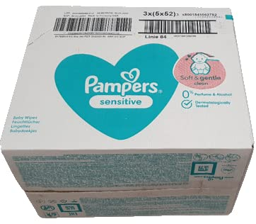 Pampers Feuchte Tücher Sensitive, 3 Pack à 5x52 = 780 Feuchttücher optimal portioniert für immer feucht-frische Tücher