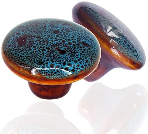 Perphin Vintage Round Cabinet Knobs Glazed Ceramic Round Knobs for Dresser Drawer, Antique Drawer Pull for Home Decor Door Handles (6, Vintage Blue 38mm)