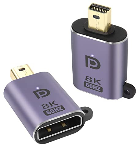 QIANRENON Mini DP a DP Adaptador 8K@60Hz Mini DP 1.4 Macho a DisplayPort 1.4 Hembra Extensión Conector, con Colgar Agujero y LED Luz, para Tablet MacBook Surfaces Portátile HDTV Monitore, 2Pcs