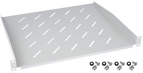 HMF 65499 Estante para Armario de Servidor | 19 Pulgadas | 1 U | 400 mm de Profundidad de Montaje | Gris Claro