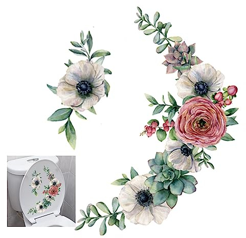 Wanfoou Adesivo decorativo per porta e bagno, con motivo floreale, Adesivi decorativi floreali per bagno, WC, da parete, per la decorazione della parete della cameretta dei bambini