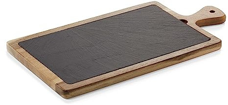 WAS Germany Servierbrett mit Griff und Naturschieferplatte, 41 x 20 x 1,5 cm, Holz
