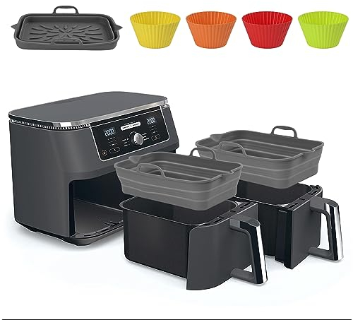 Pietuley 2 Faltbar Backpapier Silikon für Heißluftfritteuse, Silikonform Für Ninja Heißluftfritteuse Airfryer Zubehör Silikoneinsatz Backform