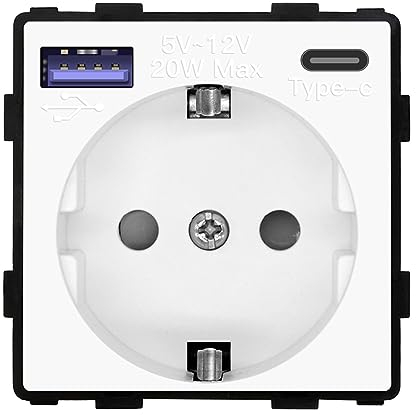 BSEED Schuko Steckdose mit USB C 20W Schnellladegerät, USB Type C Wandsteckdose Funktiontaster ohne Rahmen, USB Steckdose Unterputz, Einbausteckdose-Weiß