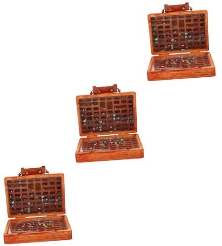 Holibanna Boîte De 3 Pièces Boîte De Rangement Vitrine Minérale Plateau En Pierre Étuis à Couteaux Pour Collections Cas De Pierres Précieuses Valise Vintage Porte-bijoux Stockage Cristal