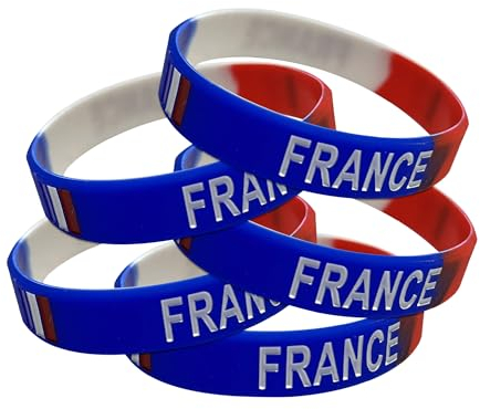 TARIFA UNITED Armband 5 Stück elastisch französische Flagge Armband für Herren Damen französische Flagge Set für Fans Frankreich Blau Weiß Rot Armband Frankreich Zubehör Gummi Armband
