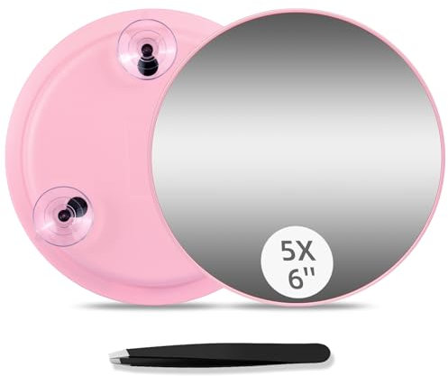 JADAZROR 5-facher Vergrößerungsspiegel mit 3 Saugnäpfen – 15cm großer Schminkspiegel mit 5-facher Vergrößerung, Vergrößerungs-Schminkspiegel und Pinzetten-Set, tragbarer Vergrößerungsspiegel