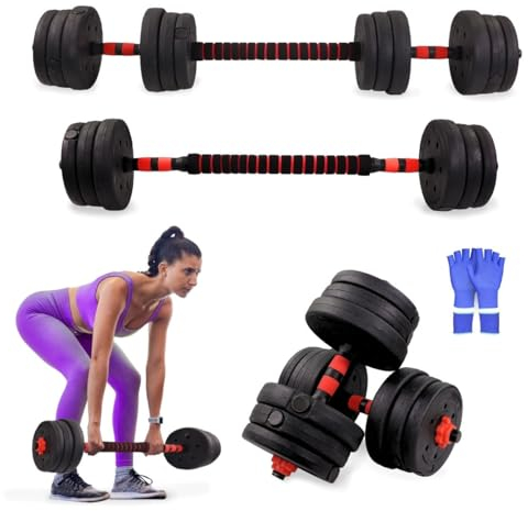 Mobiclinic® Fitness, Hantelset verstellbar, 2 in 1, ExtenFit, Gewicht von 2-20 kg, Enthält Hanteln und gepolsterte Verlängerungsstange, Rutschfeste Muttern, Robuster Stahl, Heim-Fitnessstudio