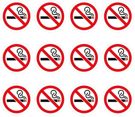 CHROMACRAFT Lot de 12 autocollants anti-fumeur, autocollants d'interdiction de fumer de 7,5 cm, imperméables, adaptés aux endroits non fumeurs, Rouge, Minimaliste, PVC, Rond, Sticker
