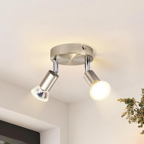 Glitzerlife LED Deckenstrahler 2 Flammig Deckenlampe - Deckenleuchte GU10 Schwenkbar 330° Modern Flurlampe Nickel Metall Rund Deckenspot für Wohnzimmer Schlafzimmer Küche Esszimmer ohne Leuchtmittel
