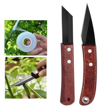 Gartenmesser, 2 Stück Edelstahl Veredelungsmesser, Astmesse Okuliermesser für Obstbäume, Pflanzen Gartenarbeit Veredelungsmesser Mit Veredelungsfolie, für Topfpflanzen, Setzlinge, Obstbäume