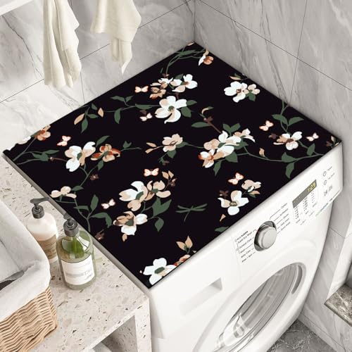 Leniutor Tapis de protection antidérapant en caoutchouc de silicone pour machine et sèche-linge Laudry, 60 x 50 cm, motif fleurs vintage (fleurs-pêche)