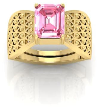 MBVGEMS - Anello in zaffiro rosa 4.00 carati certificato AAA++ anello in pietra preziosa zaffiro rosa naturale placcato oro per uomo e donna, metallo, zaffiro, Metallo, Zaffiro