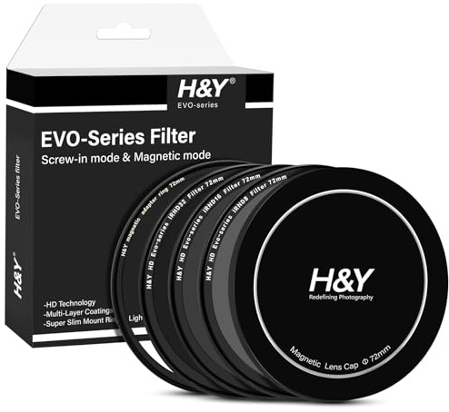 H&Y EVO - Kit di filtri per lenti ND da 72 mm (ND8, ND16, ND32), filtro magnetico e filettato 2 in 1, filtri a densità neutra in vetro ottico HD con nano-rivestimento a 22 strati per video e