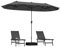 GOPLUS Parasol de Jardin Exterieur avec Pied, 4M Parasol Double Face avec LED, Manivelle et Ventilation, Grand Parasol Extérieur pour 6 Personnes pour Marché, Piscine, Terrasse, Balcon (Gris)
