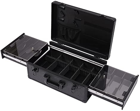 HOARLICN Friseur Werkzeugkasten, Groß Kosmetikkoffer Professionelle Barbier Portable Carry Travel Case Schwarz Kunstleder Clipper Trimmer Reise Makeup Zug Tasche Portable Make up Koffer